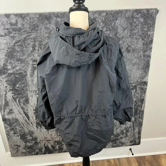 Eileen Fisher Hooded Rain Jacket Black Women's L Nylon Cotton Cinched Coat - Picture 9 of 15